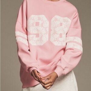 Anthropologie LSPACE Pink Lace Graphic Sweatshirt, M